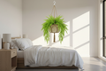 Bedroom – fern in hanging woven basket