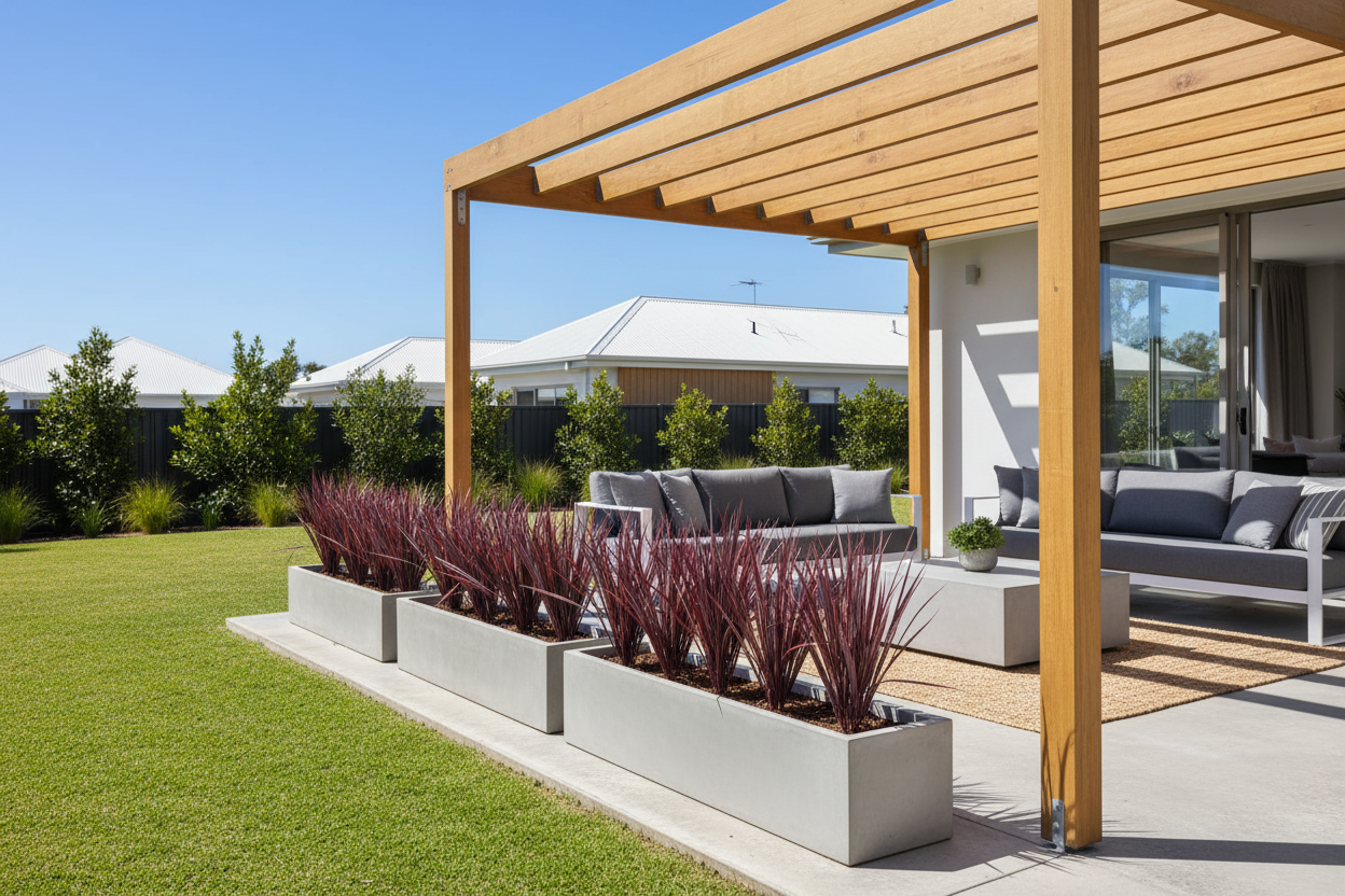 Burgundy grass alfresco planters