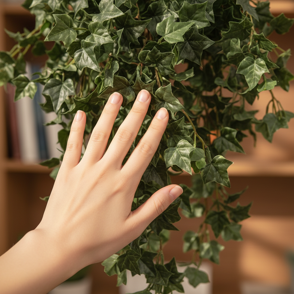 Close-up fingertips ivy