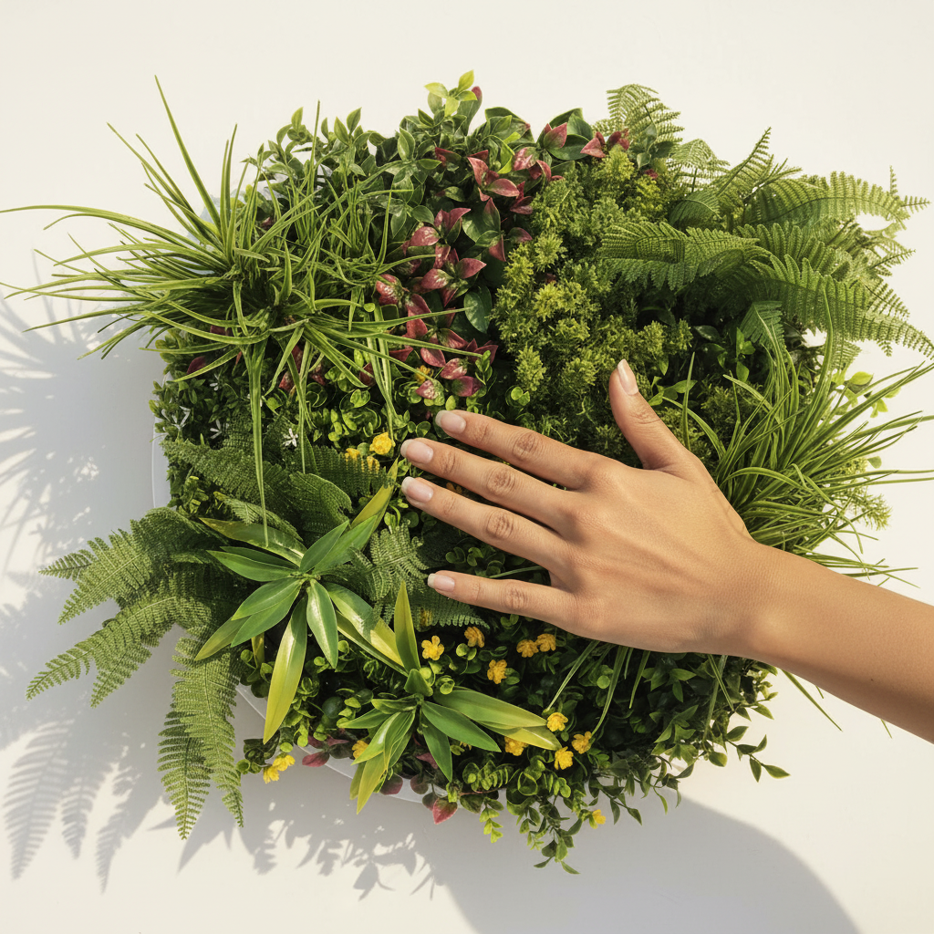 Close-up hand on foliage