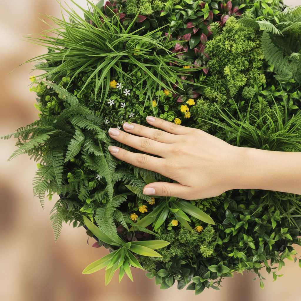 Close-up hand on foliage