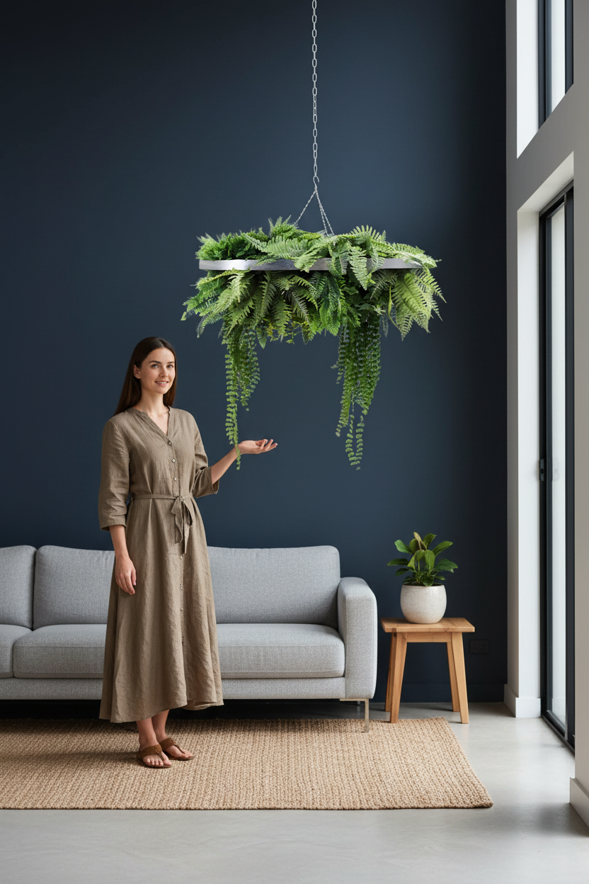 Dark feature wall person scale