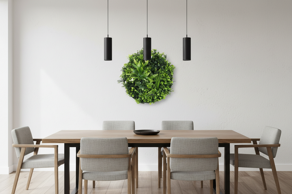 Dining room – disc above timber dining table