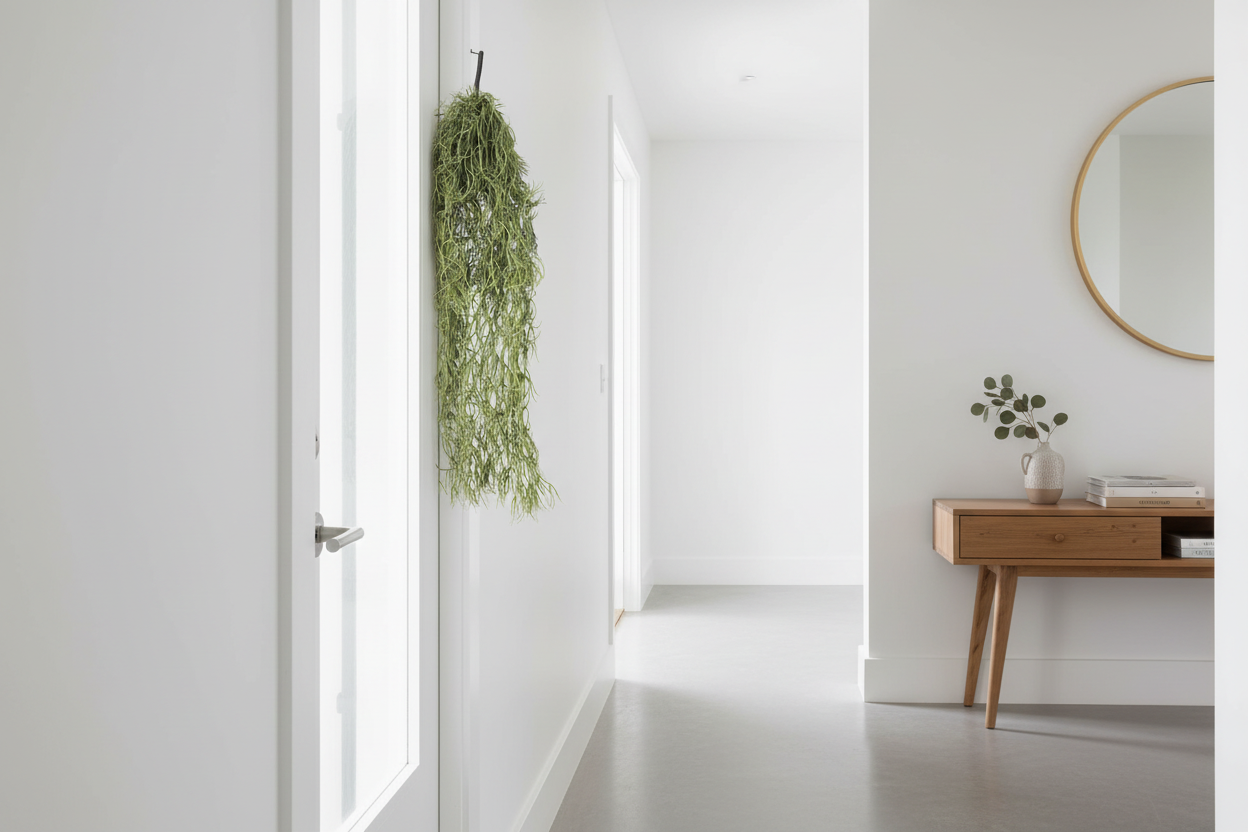 Entryway – moss pinned to door frame corner