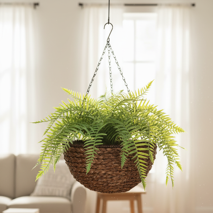 Fern Hanging Basket Living Room Portrait