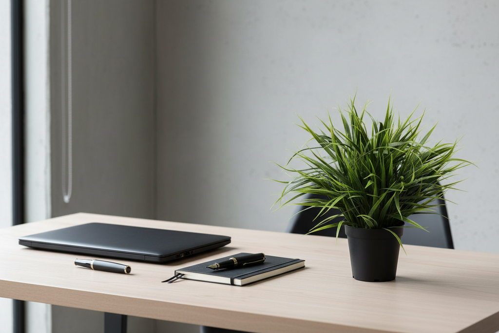 Green Grass Pot on Modern Australian Home Office Desk
