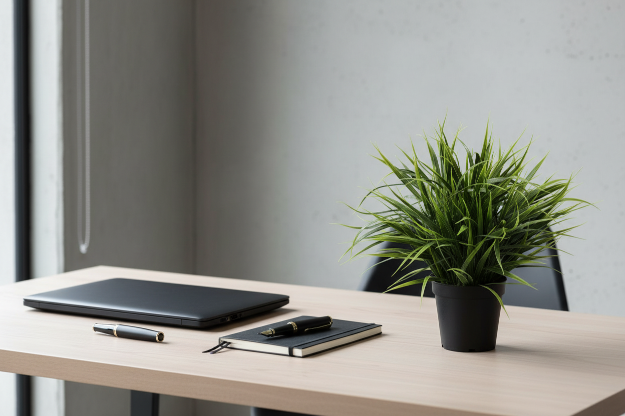 Green Grass Pot on Modern Australian Home Office Desk
