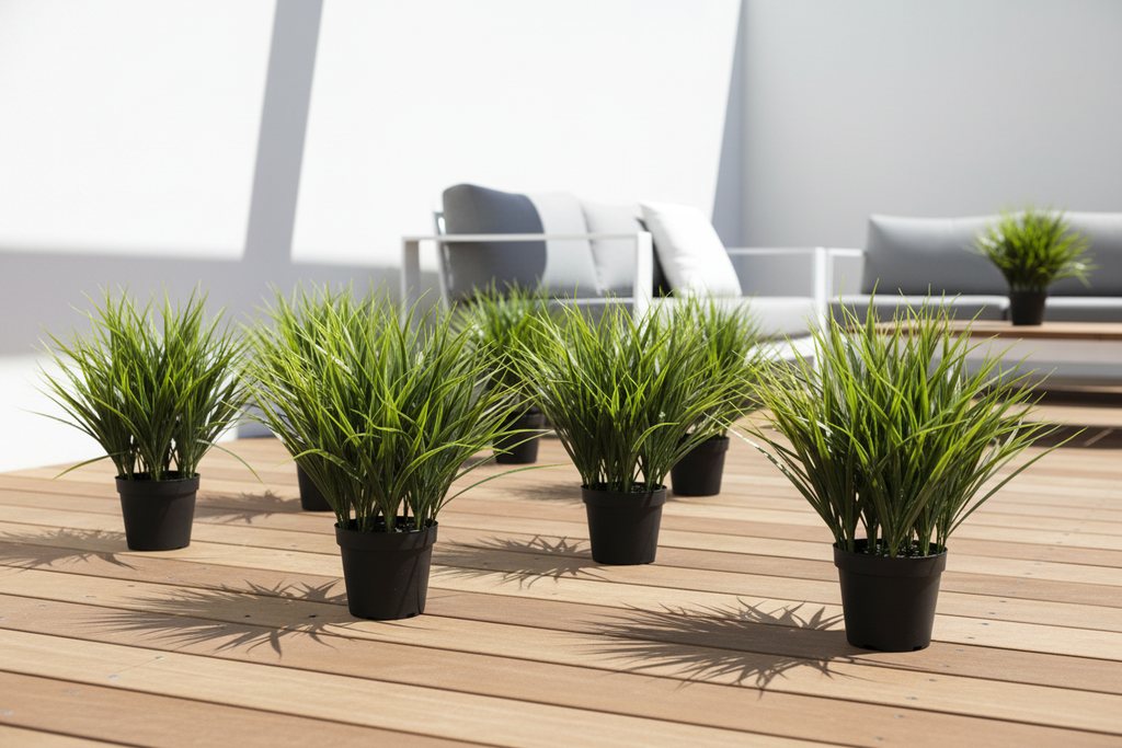 Green Grass Pots on Modern Australian Alfresco