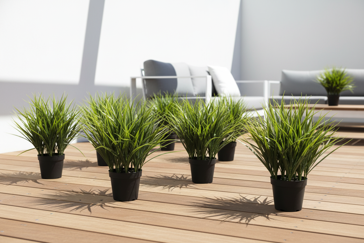 Green Grass Pots on Modern Australian Alfresco