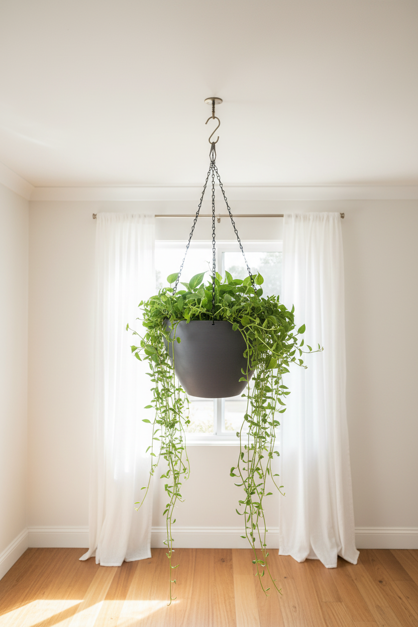 Grey Hanging Pot – Bedroom Hook Fixed