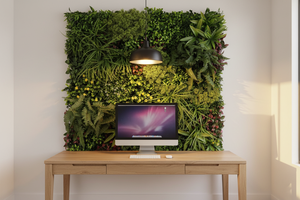 Home office – full wall of interlocking panels behind desk