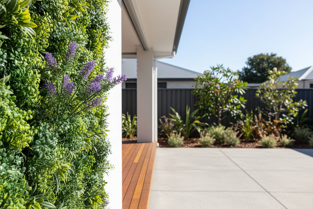 Outdoor alfresco – lavender in green wall panel