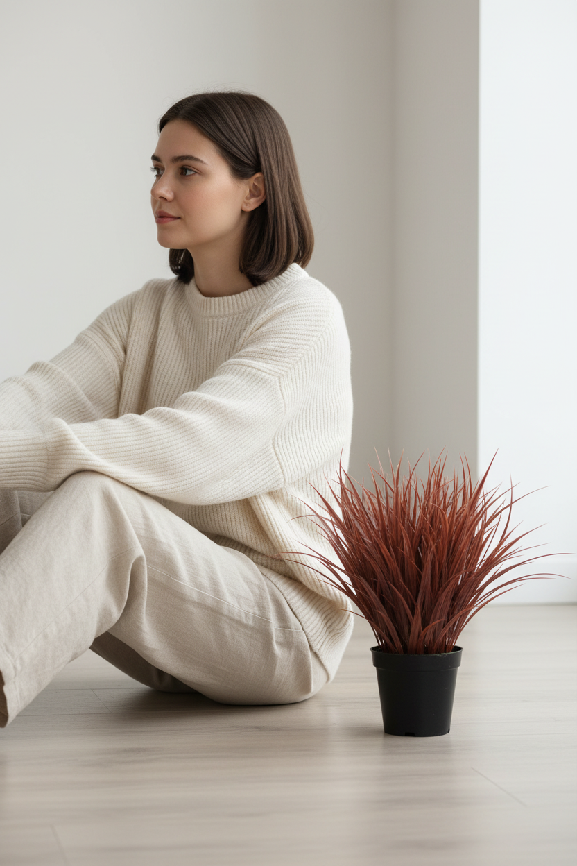 Person scale - burgundy grass seated