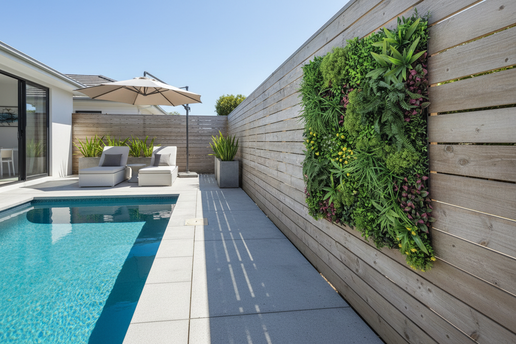 Poolside – country fern panel on pool fence