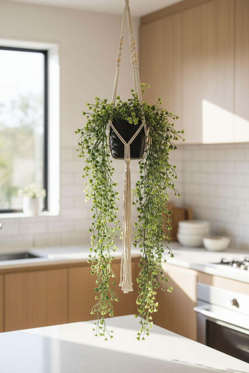 Potted green trailing - macramé
