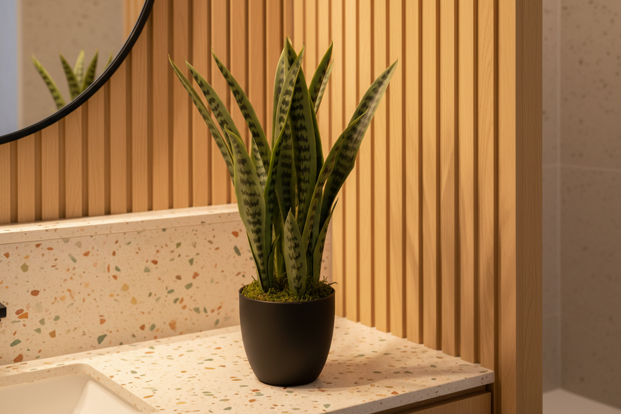 Snake Plant 60cm in Modern Australian Bathroom