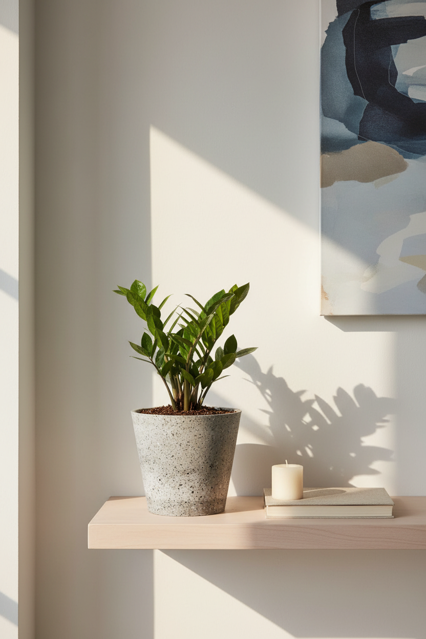 Stone Pot – Timber Shelf