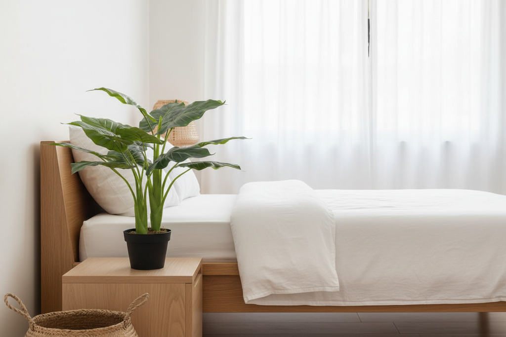 Taro Elephant Ear 70cm in Modern Australian Bedroom