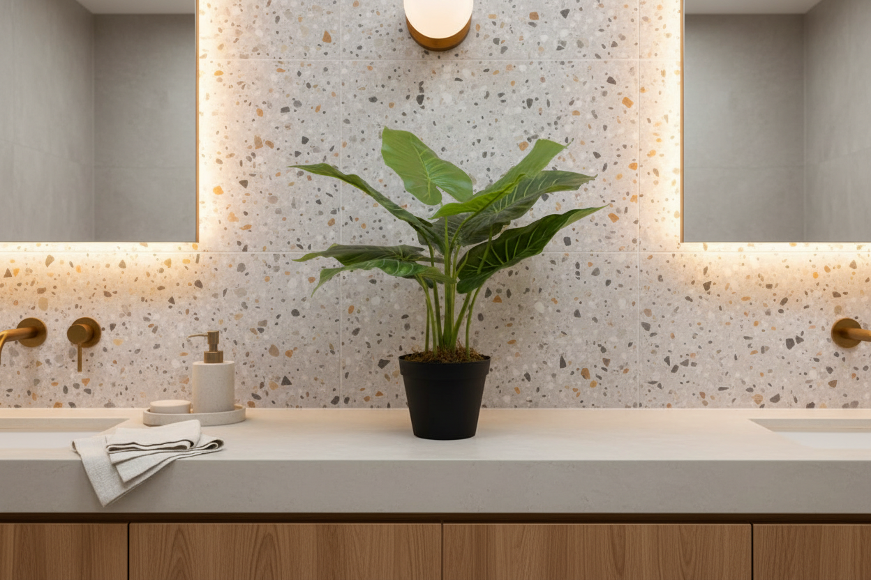 Taro Elephant Ear in Modern Australian Bathroom