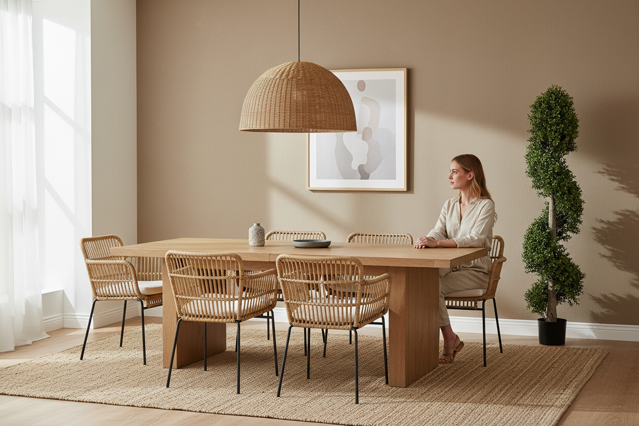 Topiary Spiral Tree in Modern Australian Dining Room