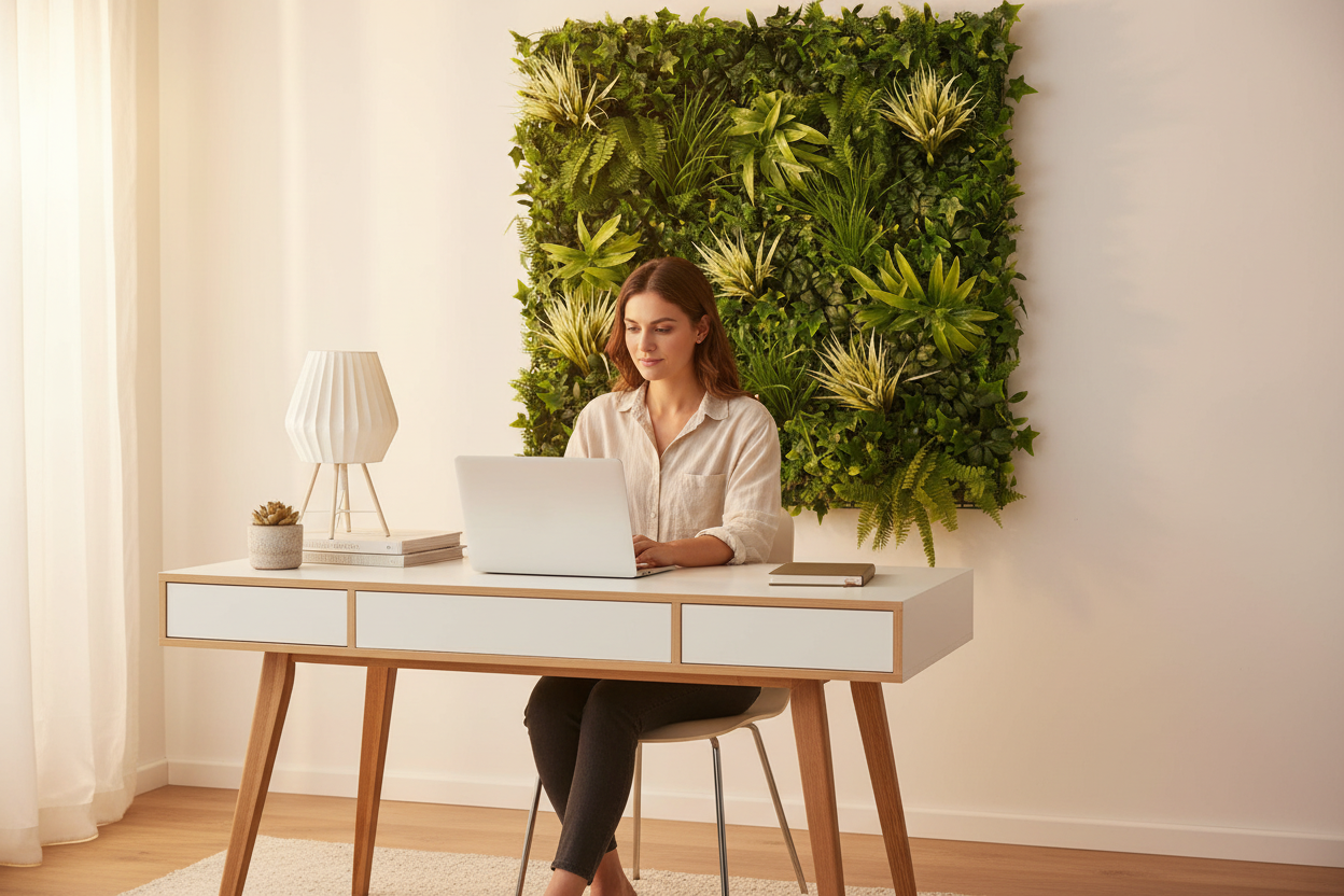 White Grassy Panel Home Office
