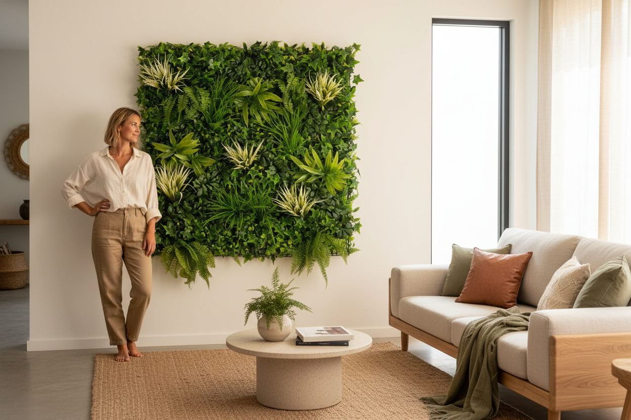White Grassy Panel Living Room