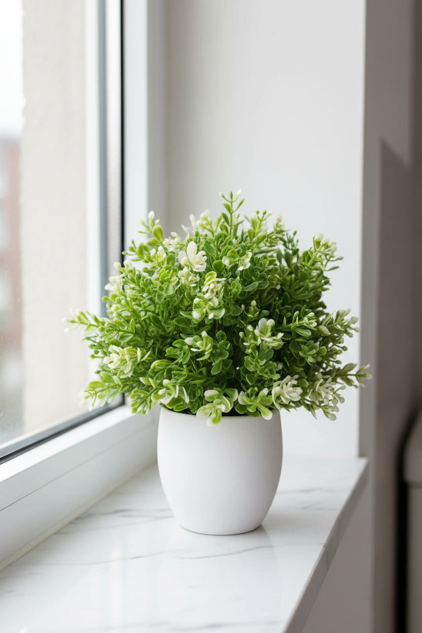 White Jade Plant Windowsill Portrait