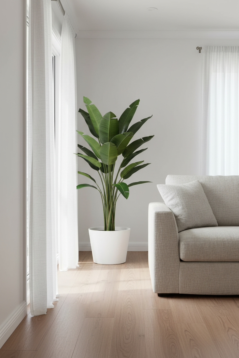 White Rendered Pot – Living Room
