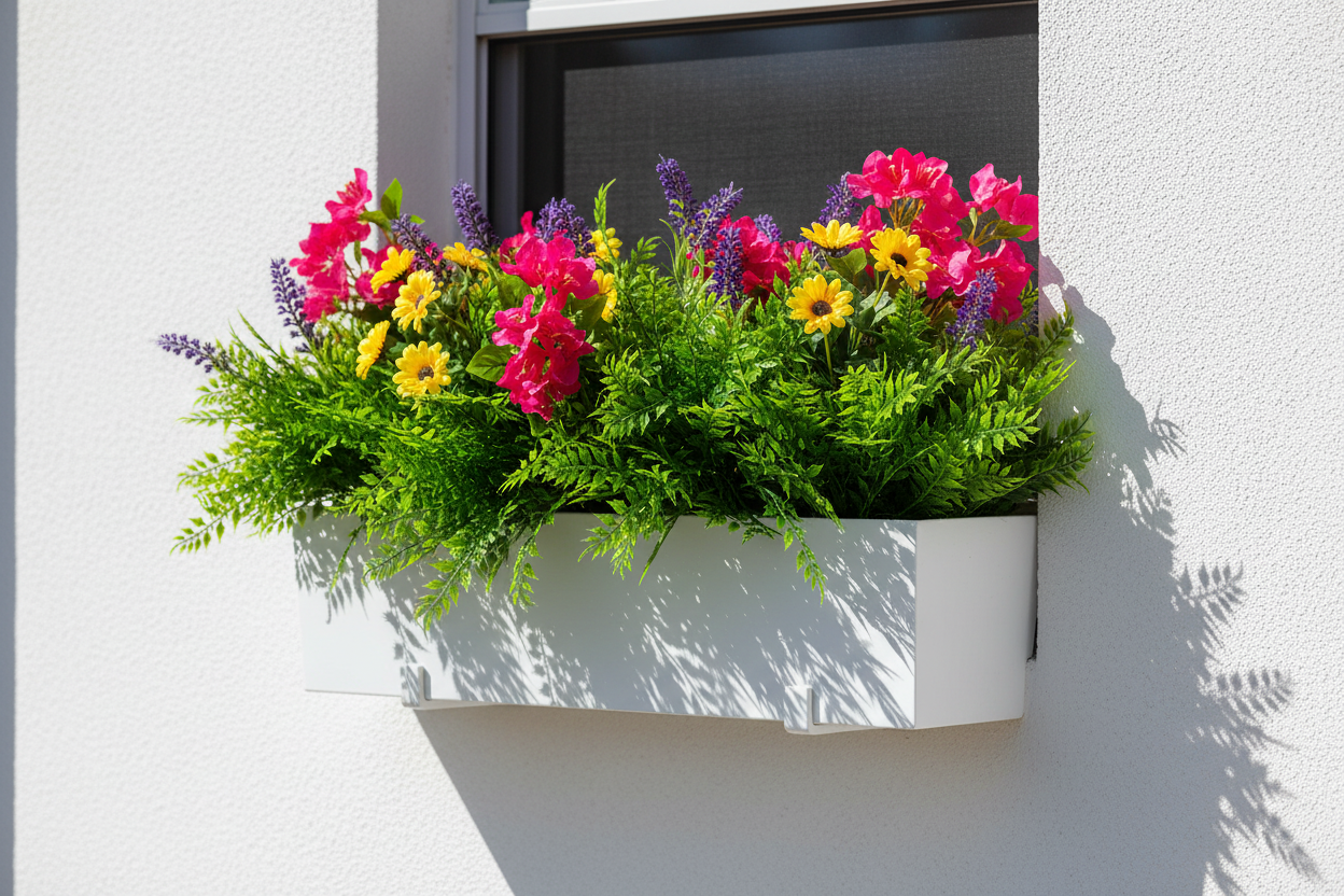 Window box – stems as filler in exterior windowsill planter