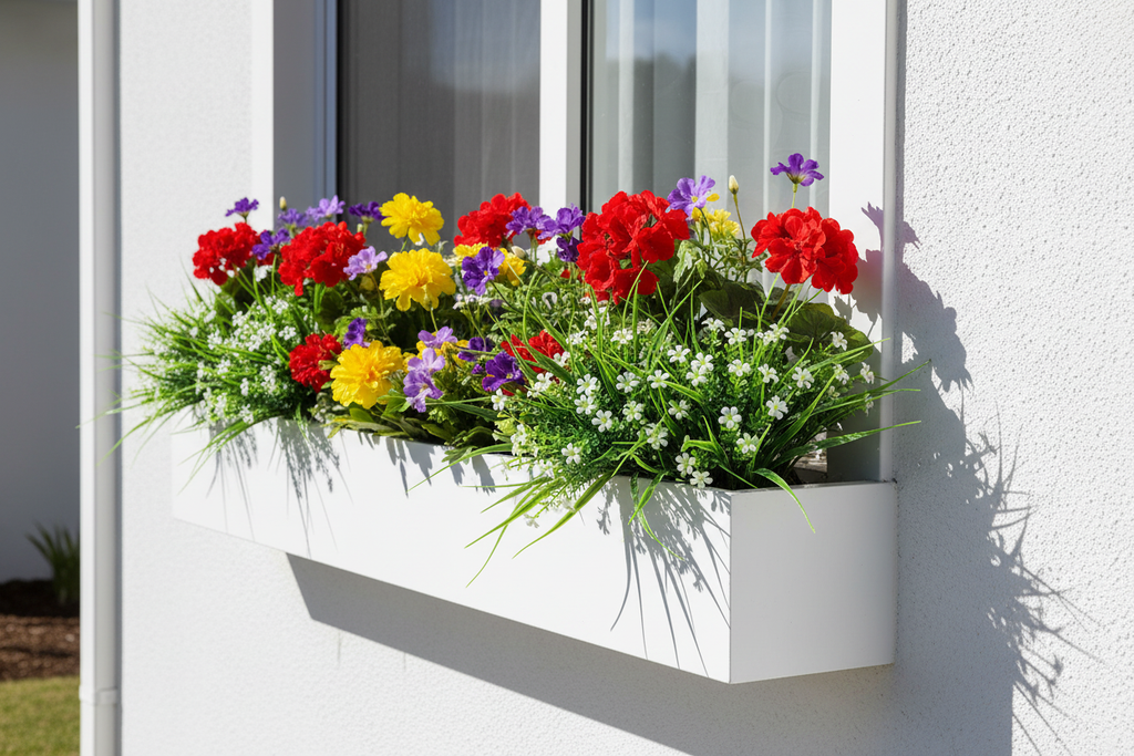 Window box – stems in exterior windowsill planter