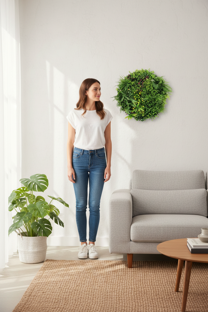 Woman beside 80cm disc
