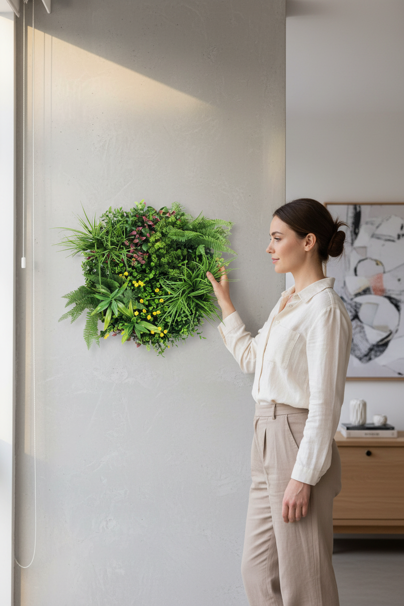 Woman touching foliage - corrected
