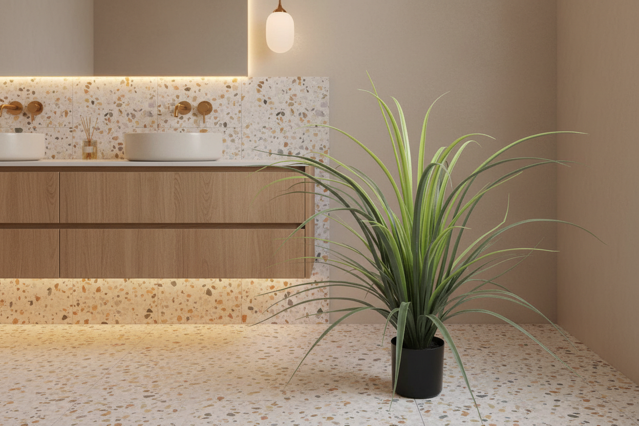 Yucca Grass 75cm in Modern Australian Bathroom